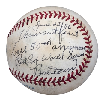 Bobby Doerr Signed & Inscribed OAL Budig Baseball Used For Ceremonial First Pitch On 6/25/96 at Fenway Park (Doerr Family LOA) 